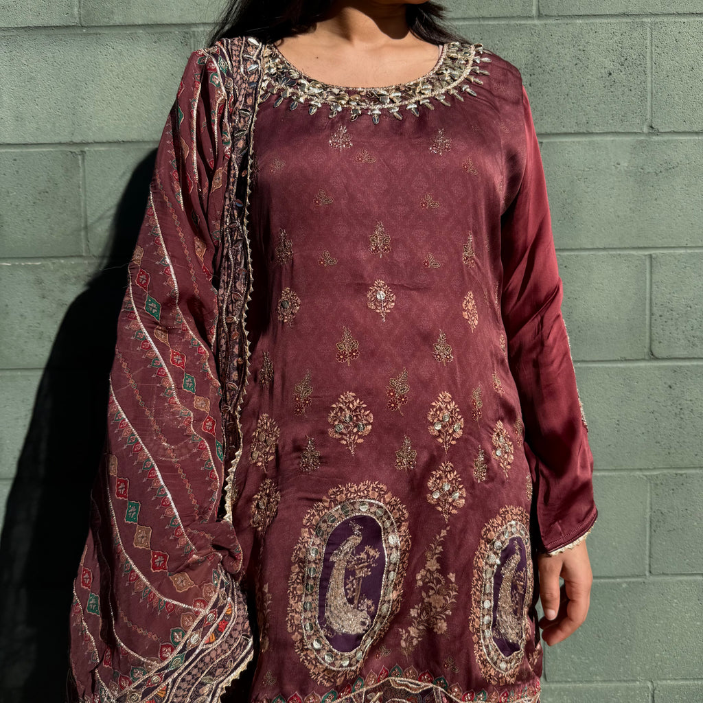 Luxe Satin Silk Printed Suit