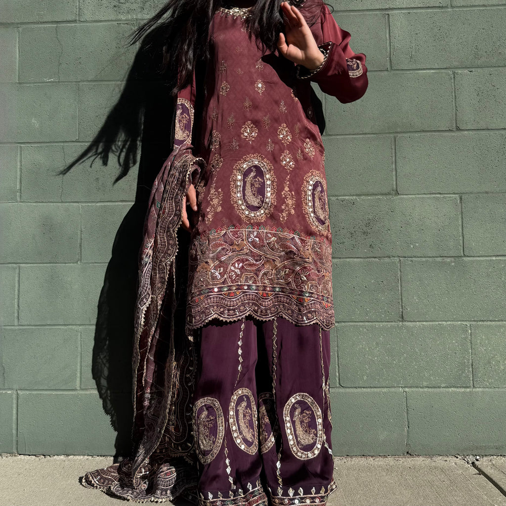 Luxe Satin Silk Printed Suit