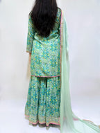 Aqua Paisley Muslin Gharara Suit