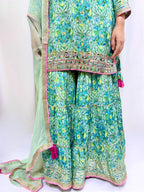 Aqua Paisley Muslin Gharara Suit