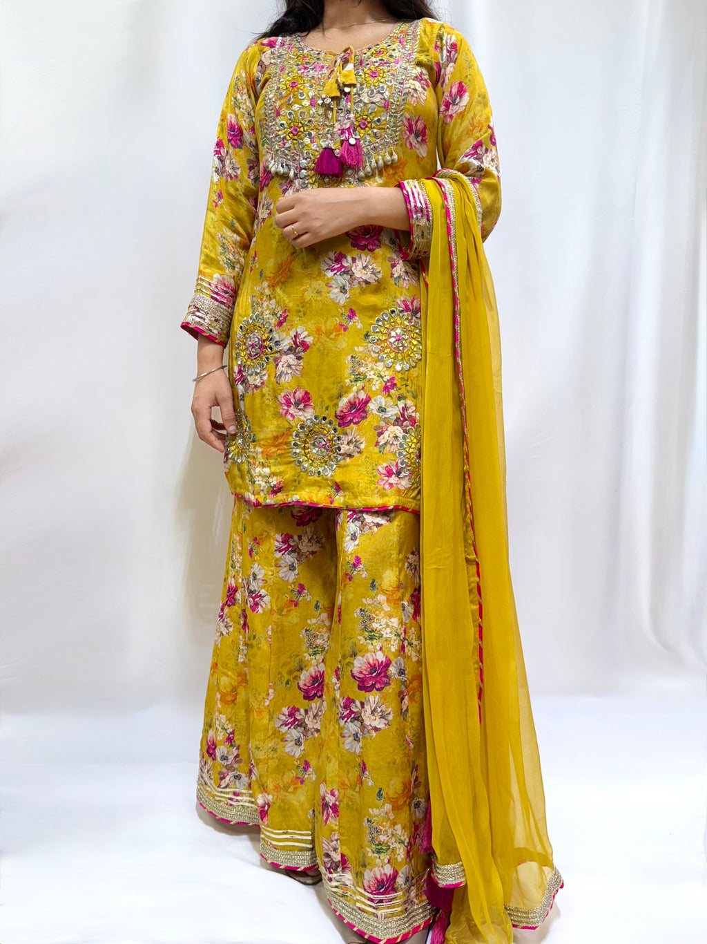 Mustard Shores Muslin Gharara Suit