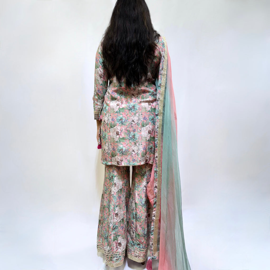 Muted Tropics Muslin Sharara Suit
