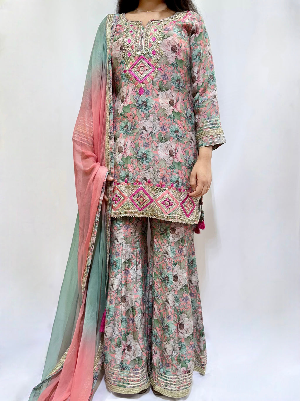 Muted Tropics Muslin Sharara Suit