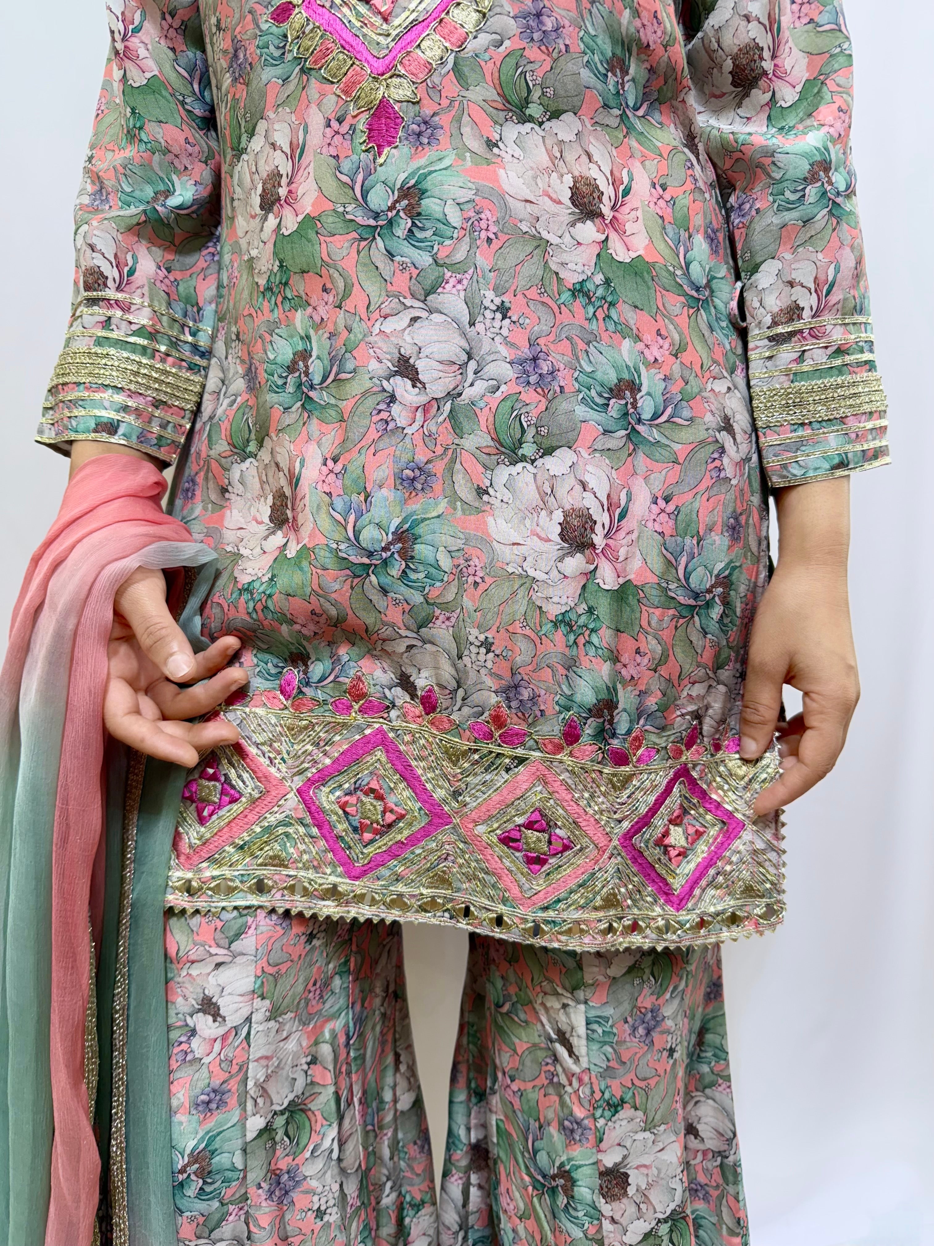 Muted Tropics Muslin Sharara Suit