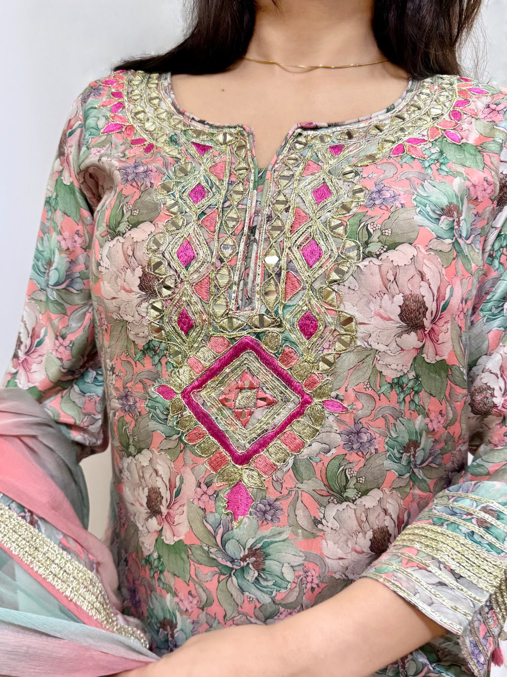 Muted Tropics Muslin Sharara Suit