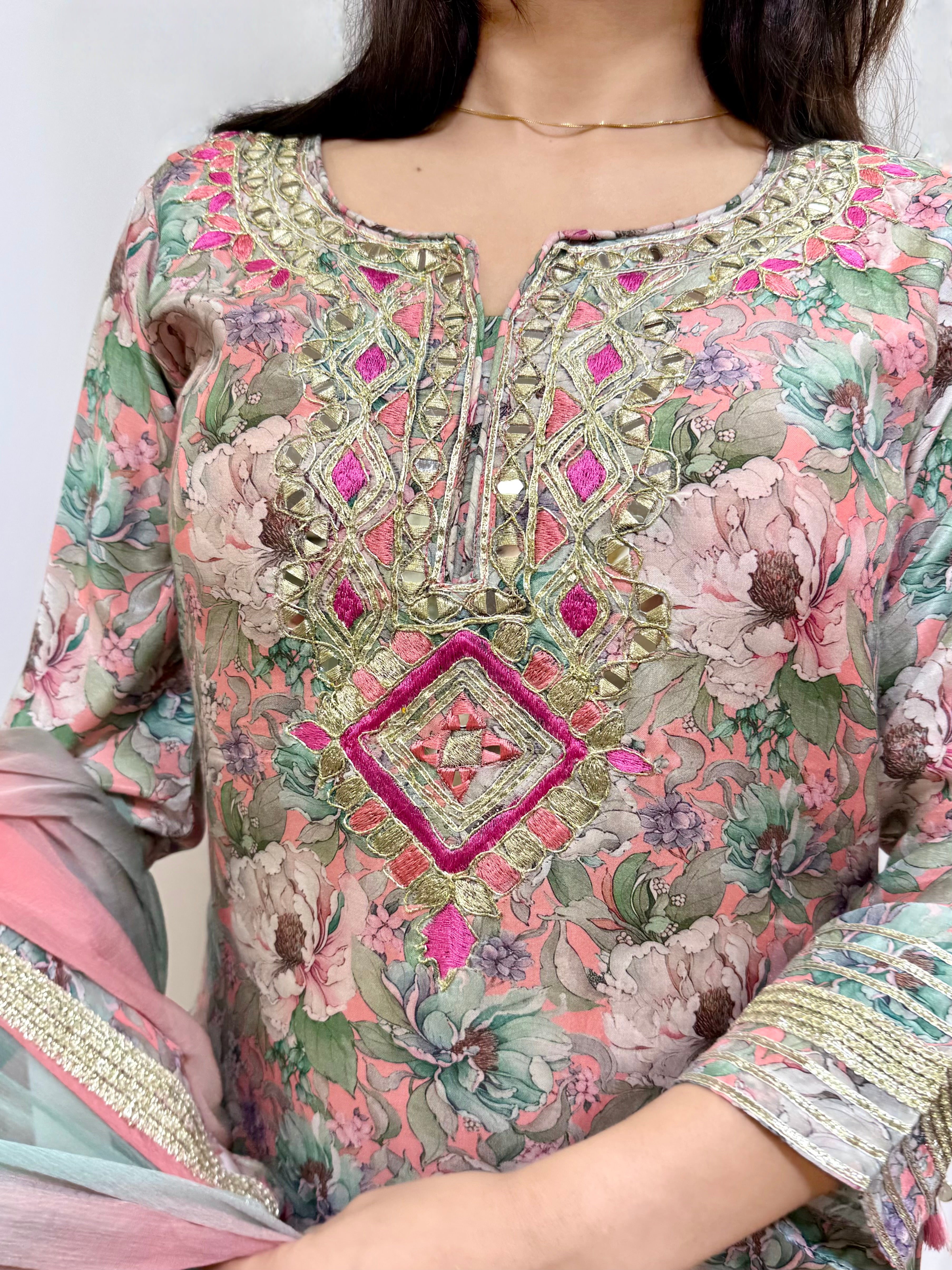 Muted Tropics Muslin Sharara Suit