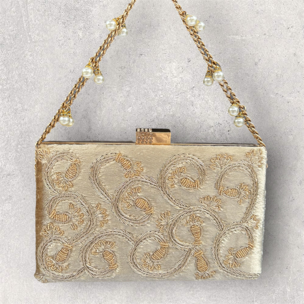 Velvet clutch with dabka work