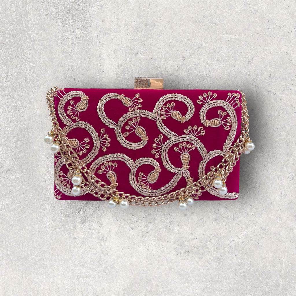 Velvet clutch with dabka work