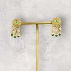 Matte gold stud with dangles temple style earrings