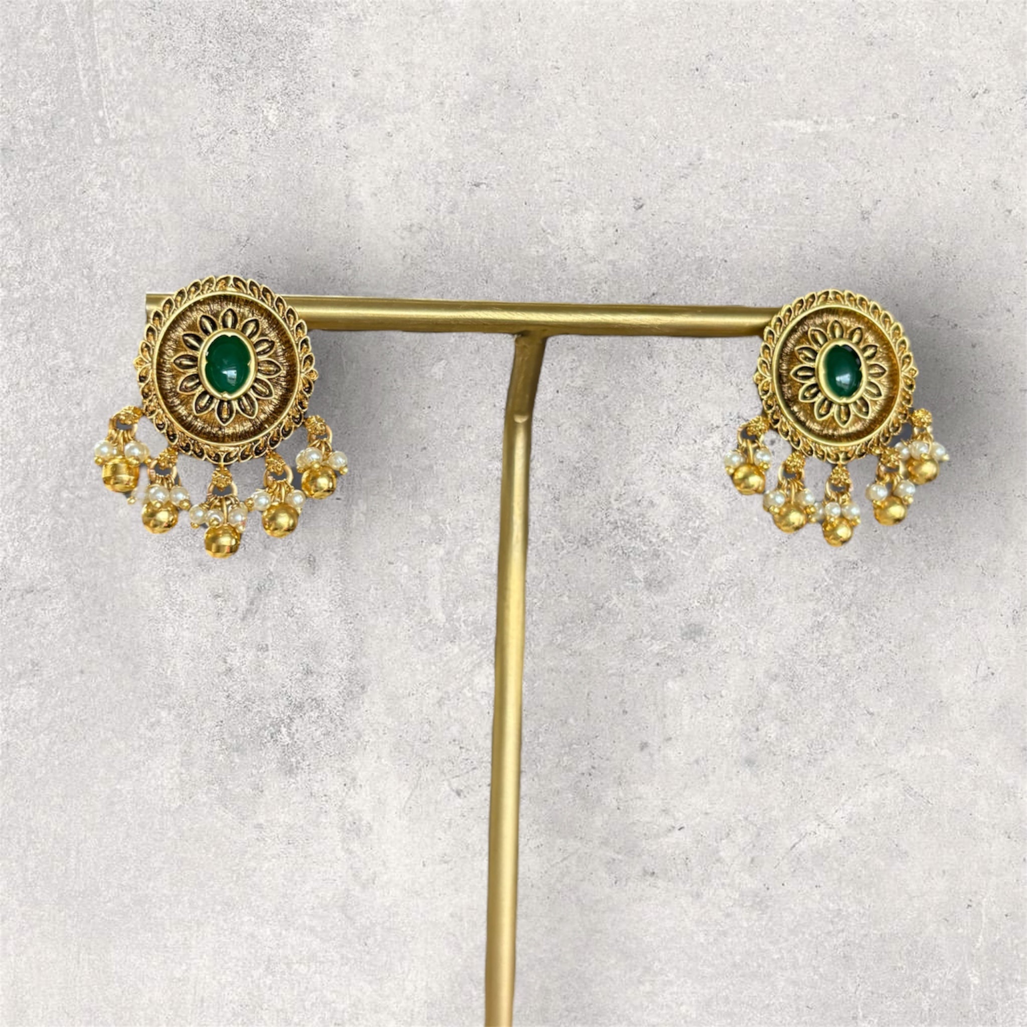 Matte gold round temple style earring